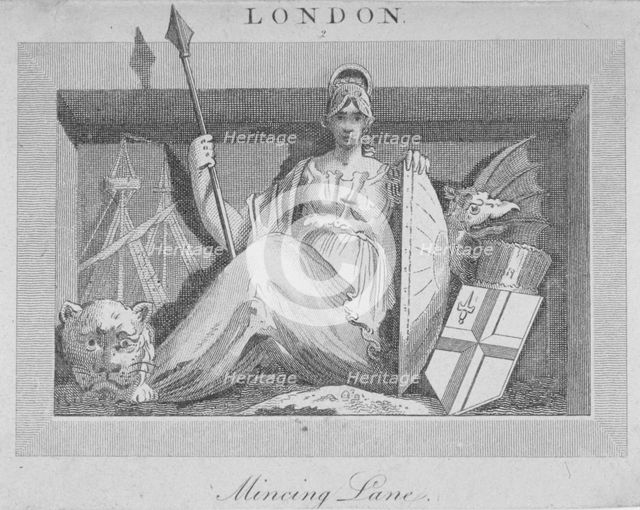 Sculptural panel in Mincing Lane, City of London, 1815.        Artist: Anon