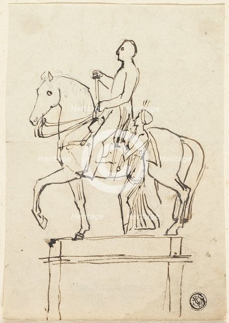Sculpture of a Horseman Accompanied by Standing Woman, n.d. Creator: Thomas Stothard.