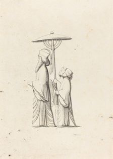 Sculpture at Persepolis, from Le Bruyn's Travels, published 1829. Creator: Maria Denman