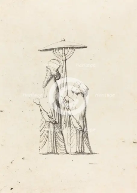 Sculpture at Persepolis, from Le Bruyn's Travels, published 1829. Creator: Maria Denman.