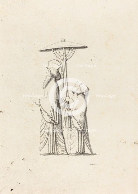 Sculpture at Persepolis, from Le Bruyn's Travels, published 1829. Creator: Maria Denman.