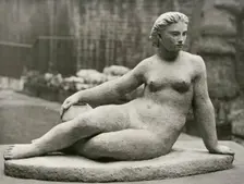 Sculpture by Karin Jonzen of a female nude, Festival of Britain, South Bank, London, 1951