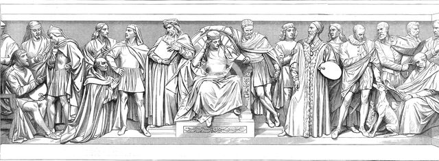 Sculptures around the base of the Prince Consort Memorial: East Front - Italian Painters.., 1872. Creator: Unknown.