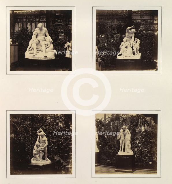 [Sculptures of Cain, a Hunter Defending his Family, the Massacre of the Innocents, and..., ca. 1859. Creator: Attributed to Philip Henry Delamotte.