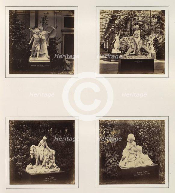 [Sculptures of Minerva Protecting a Warrior, Una and the Lion, Children with a Pony an..., ca. 1859. Creator: Attributed to Philip Henry Delamotte.