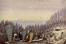 Scutari: people in the Turkish burial ground; city in the background, 1854. Creator: Montagu O'Reilly