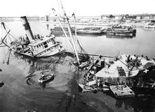 Scuttled ship in Marseilles harbour, France, c1945-1949