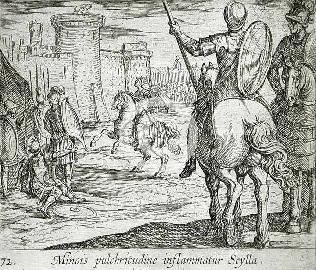 Scylla Watching Minos from the Castle Walls, published 1606. Creators: Antonio Tempesta, Wilhelm Janson.