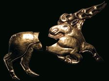 Scythian gold stag, probably the centre of a shield