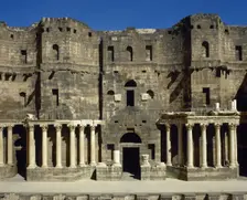 Scaenae frons, porticus post scaenam and pulpitum, Roman Theatre, Bosra, Syria, 2001. Creator: LTL