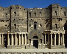 Scaenae frons, porticus post scaenam and pulpitum, Roman Theatre, Bosra, Syria, 2001. Creator: LTL