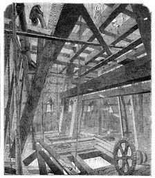 Scaffolding for Raising the Quarter-Bells in the Clock Tower of the New Houses of Parliament, 1857. Creator: Unknown