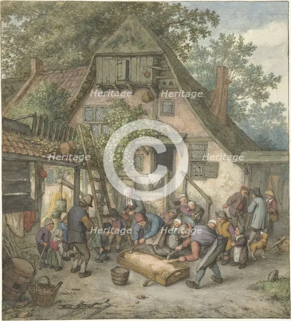 Scalding the Hog, 1678. Creator: Adriaen van Ostade.