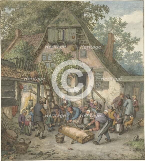 Scalding the Hog, 1678. Creator: Adriaen van Ostade.