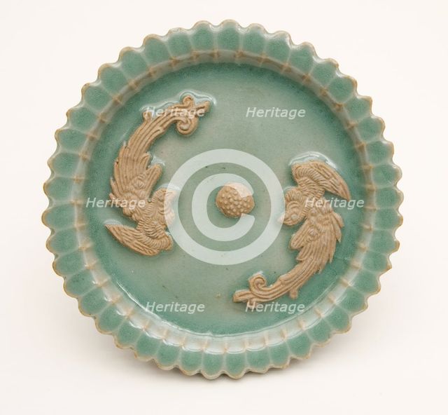 Scalloped-Rim Dish with Confronted Phoenixes and Floral Stamen, Yuan dynasty (1271-1368). Creator: Unknown.