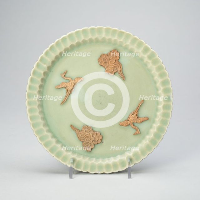 Scalloped-Rim Dish with Cranes and Clouds, Yuan dynasty (1279-1368). Creator: Unknown.