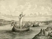 Scandinavian Vessels Ascending A River 1890. Creator: Unknown