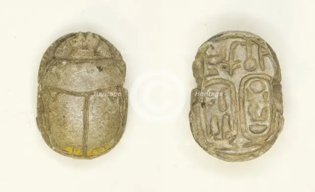 Scarab: Nebmaatra (Amenhotep III) and Queen Tiye, Egypt, New Kingdom, Dynasty 18, Reign of... Creator: Unknown.
