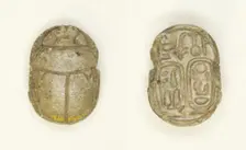 Scarab: Nebmaatra (Amenhotep III) and Queen Tiye, Egypt, New Kingdom, Dynasty 18, Reign of... Creator: Unknown