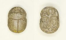 Scarab: Nebmaatra (Amenhotep III) and Queen Tiye, Egypt, New Kingdom, Dynasty 18, Reign of... Creator: Unknown