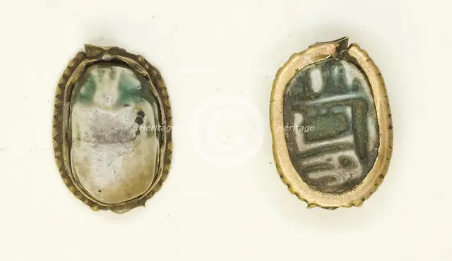 Scarab: Amun-Ra and Hieroglyphs, Egypt, New Kingdom, Dynasties 18-20 (about 1550-1069 BCE). Creator: Unknown.
