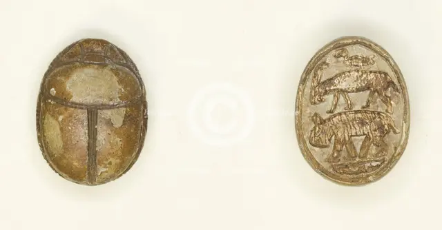 Scarab: Animal Motifs (Bird, Antelope, Hippopotamus), Egypt, New Kingdom, Dynasties 19-20... Creator: Unknown.
