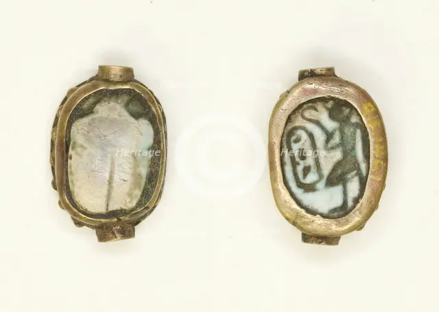 Scarab: Cartouche and Standing King, Egypt, New Kingdom, Dynasty 18, Reigns of Thutmose III... Creator: Unknown.