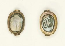 Scarab: Cartouche and Standing King, Egypt, New Kingdom, Dynasty 18, Reigns of Thutmose III... Creator: Unknown