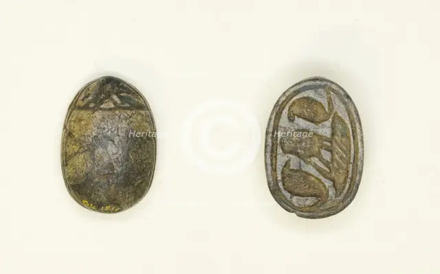 Scarab: Confronted Cobras with Falcon, Egypt, Second Intermediate Period, Dynasty 15... Creator: Unknown.