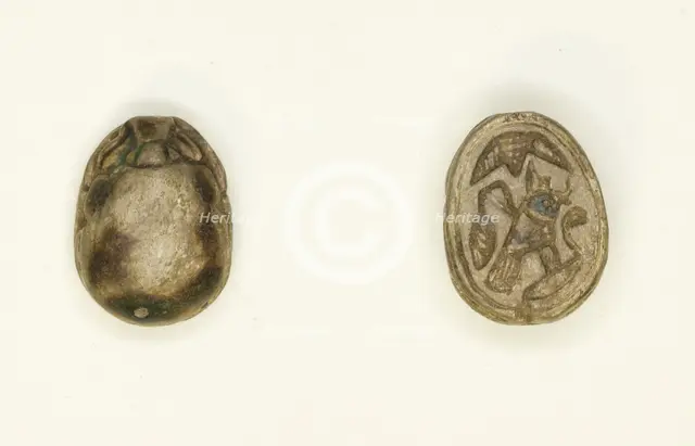 Scarab: Falcon with Red Crown and Cobra (?), Egypt, New Kingdom, Dynasties 18-19 (?)... Creator: Unknown.