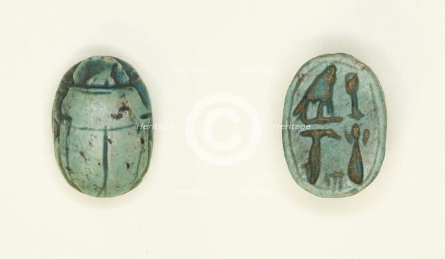 Scarab: Falcon and Hieroglyphs, Egypt, New Kingdom-Late Period, Dynasties 18-26 (abt 1550-525 BCE). Creator: Unknown.