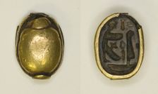Scarab: Hieroglyphs and Figures (Re-Harakhti, nb- and ma'at signs), Egypt, New Kingdom... Creator: Unknown