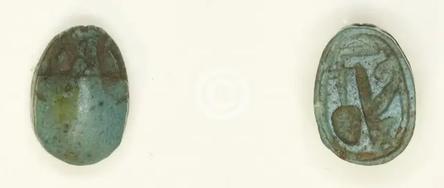 Scarab: Hieroglyphs (Red Crown, nfr- and nb-Signs: Trigramme of Amun), Egypt, New Kingdom... Creator: Unknown.