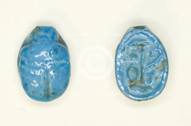 Scarab: Hieroglyphs (Red Crown, nfr- and nb-Signs: Trigramme of Amun), Egypt, New Kingdom... Creator: Unknown.