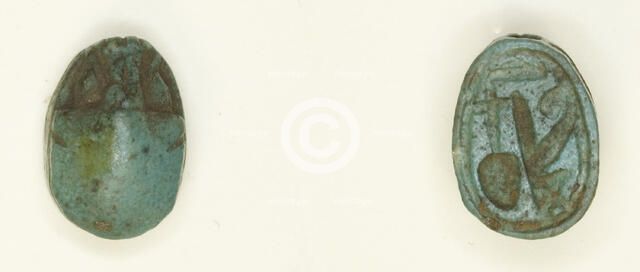 Scarab: Hieroglyphs (Red Crown, nfr- and nb-Signs: Trigramme of Amun), Egypt, New Kingdom... Creator: Unknown.