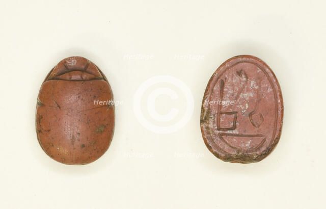 Scarab: Hieroglyphs (Red Crown, nfr- and nb-Signs: Trigramme of Amun), Egypt, New Kingdom... Creator: Unknown.