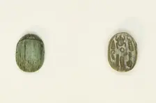 Scarab: Hieroglyphs (scarab beetle, nfr-sign, red crown), Egypt, Middle Kingdom-Second... Creator: Unknown