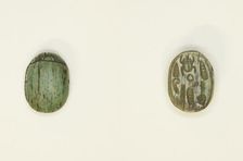 Scarab: Hieroglyphs (scarab beetle, nfr-sign, red crown), Egypt, Middle Kingdom-Second... Creator: Unknown