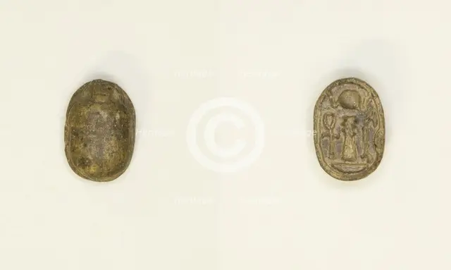 Scarab: Hieroglyphs (wAs-sign, Dd-sign, anx-sign), Egypt, New Kingdom, Dynasties 18-20 (abt 1550... Creator: Unknown.