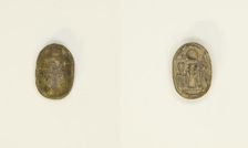 Scarab: Hieroglyphs (wAs-sign, Dd-sign, anx-sign), Egypt, New Kingdom, Dynasties 18-20 (abt 1550... Creator: Unknown