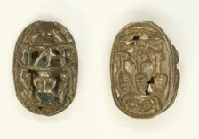 Scarab: Hieroglyphs (wedjat-eye, nefer-signs, nbw-sign), Egypt, New Kingdom, Dynasty 18... Creator: Unknown