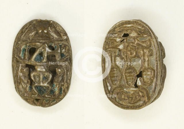 Scarab: Hieroglyphs (wedjat-eye, nefer-signs, nbw-sign), Egypt, New Kingdom, Dynasty 18... Creator: Unknown.