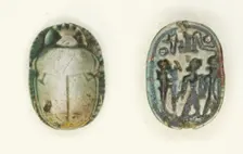 Scarab: The God Ptah with a Standing King and the Name of Usermaatra Setepenra (Ramesses II)... Creator: Unknown