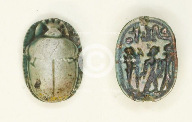 Scarab: The God Ptah with a Standing King and the Name of Usermaatra Setepenra (Ramesses II)... Creator: Unknown.