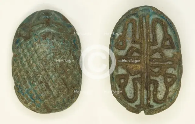 Scaraboid: Face Motif on Top, Floral Designs on Base, Egypt, Second Intermediate Period, Dynasty 15. Creator: Unknown.