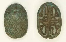 Scaraboid: Face Motif on Top, Floral Designs on Base, Egypt, Second Intermediate Period, Dynasty 15. Creator: Unknown