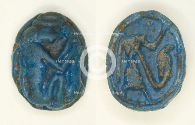 Scaraboid: Thoth as a Baboon with Lunar Crescent, Egypt, New Kingdom, Dynasties 19-20... Creator: Unknown.