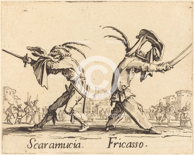 Scaramucia and Fricasso, c. 1622. Creator: Jacques Callot.