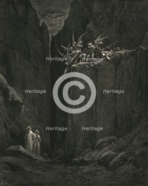 'Scarcely had his feet reach'd to the lowest of the bed beneath', c1890.  Creator: Gustave Doré.