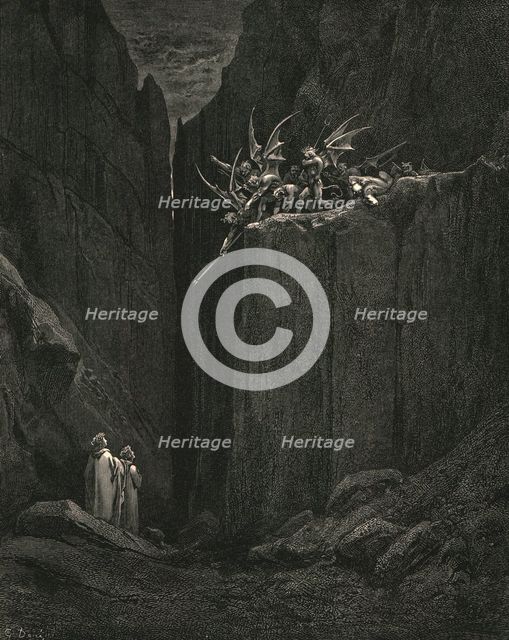 'Scarcely had his feet reach'd to the lowest of the bed beneath', c1890.  Creator: Gustave Doré.